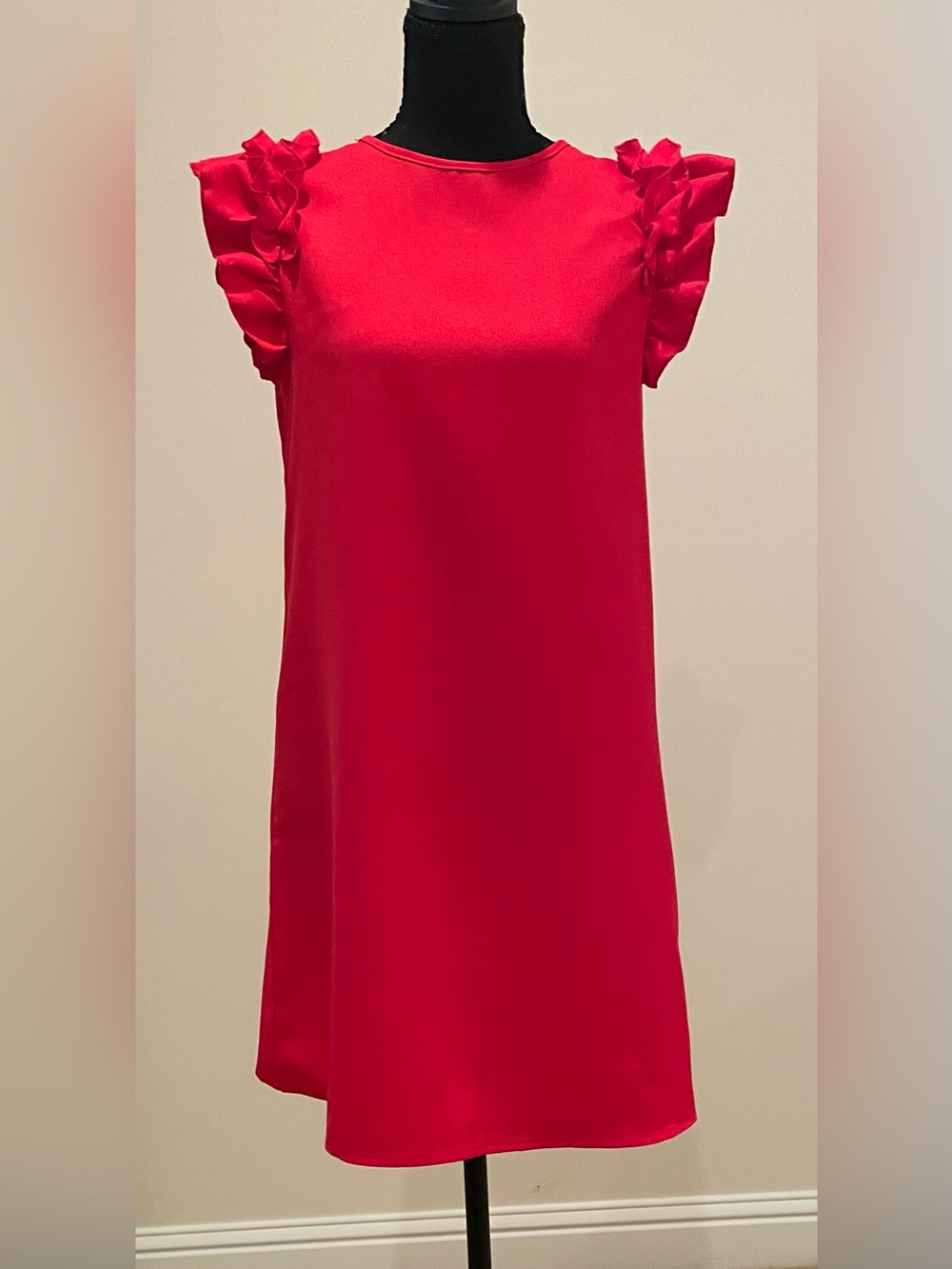 Red Ruffle Sleeve Shift Dress